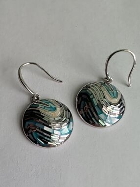 Sterling Silver Mosaic Inlay Drop Earrings